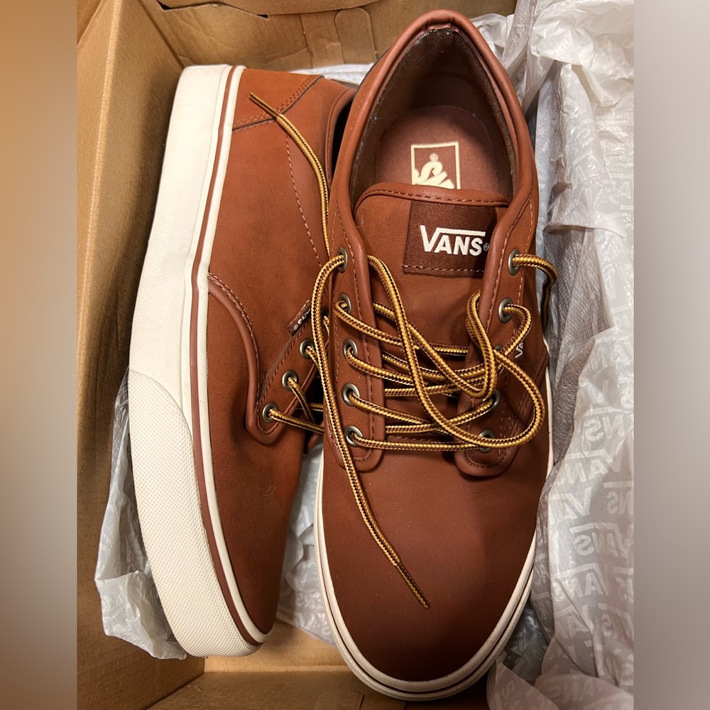 Brown leather men’s Vans. Size 11. New never worn.